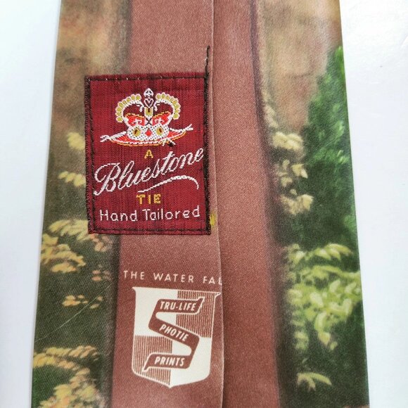 Vintage 1940s Bluestone Waterfall Design Photoprint 4" Wide Necktie Tie - Picture 5 of 5